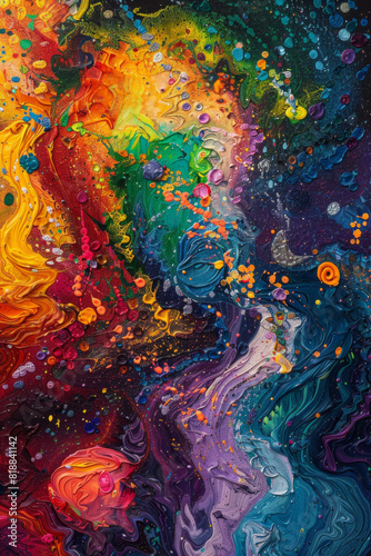 Vibrant abstract painting representing intricate thoughts and patterns of overthinking.