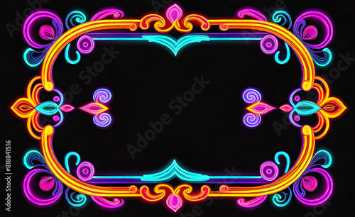 neon beautiful background on a dark background, frame in vintage style, giclee for interior, background for smartphone, photo