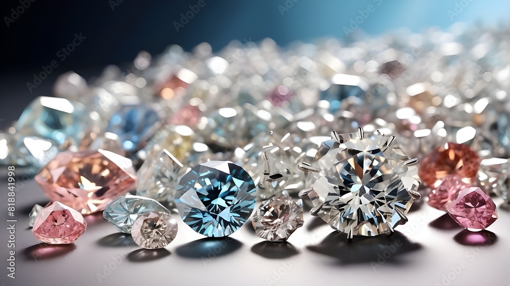 A stunning display of diamonds, each one carefully placed on a clear backdrop, creating a visual feast for the eyes with their varying shapes, sizes, and colors. A stunning display of diamonds, each one carefully placed on a clear backdrop, creating a visual feast for the eyes with their varying shapes, sizes, and colors.