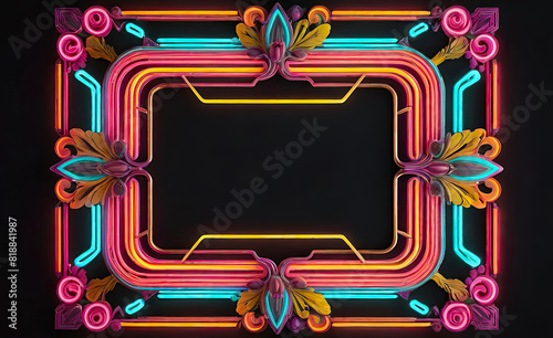 neon beautiful background on a dark background, frame in vintage style, giclee for interior, background for smartphone, photo