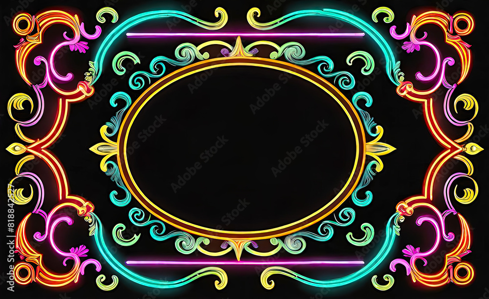 neon beautiful background on a dark background, frame in vintage style, giclee for interior, background for smartphone,