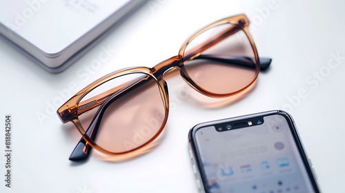 Modern Gadgets: Stylish Eyeglasses and Smartphone on White Background