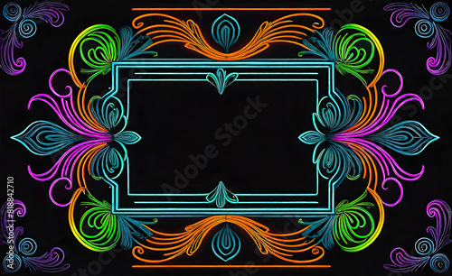 neon beautiful background on a dark background, frame in vintage style, giclee for interior, background for smartphone, photo