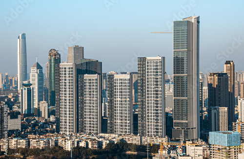 фотографія The clear sky, the magnificent skyscrapers on the Wuhan skyline have a modern ap