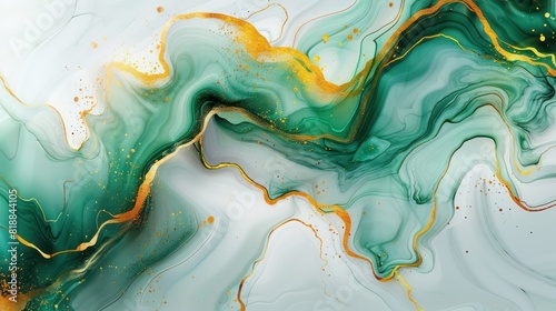 Wallpaper Mural This image features a beautiful abstract fluid art with swirling green and gold colors, simulating a marble-like texture with intricate details Torontodigital.ca