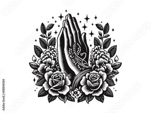 Spiritual Serenity: Praying Hands Vector Illustration for Reverent Designs and Faithful Art