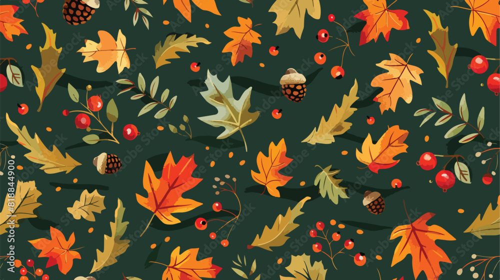 Seasonal seamless pattern with fallen autumn leaves