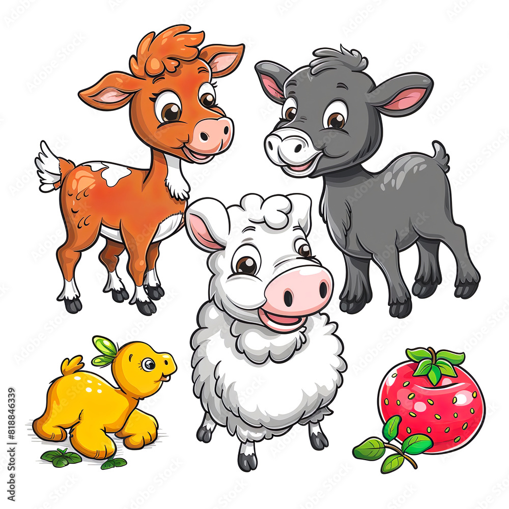 Obraz premium cartoon illustration of farm animals