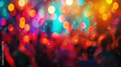 Blurred background revelry shindig. Night party with colored light