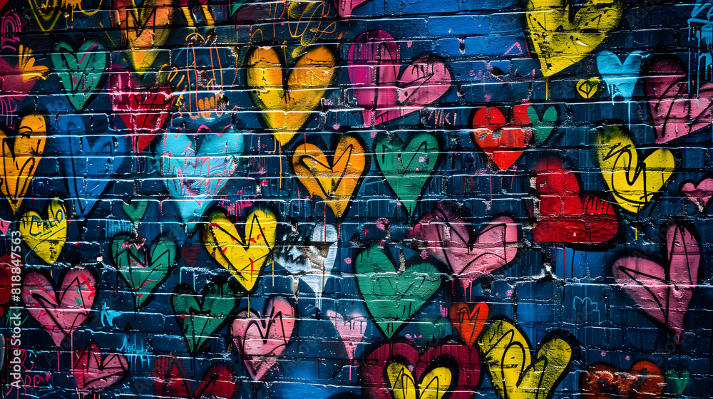 Heart-Shaped Balloons Graffiti on Urban Brick Wall Heart-Shaped Balloons Graffiti on Urban Brick Wall
