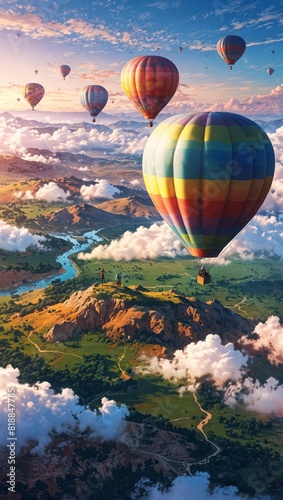 Hot Air Balloons Soaring Over Serene Valleys