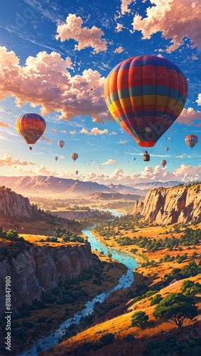 Hot Air Balloons Soaring Over Serene Valleys