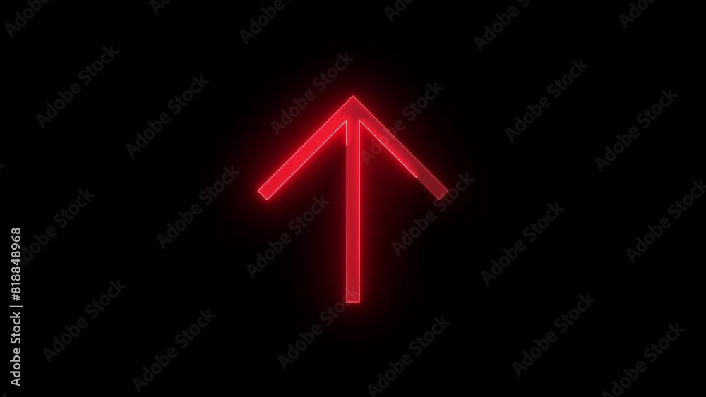 Up arrow icon glowing neon red color animation Up arrow icon glowing neon red color animation