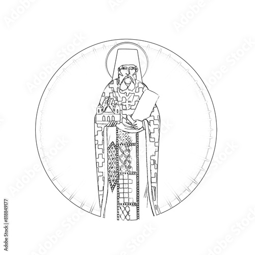 Saint Simeon Popovic (Dajbabe). Religious coloring page in Byzantine style on white background photo