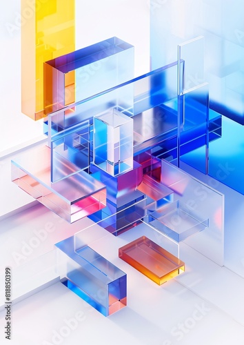 Colorful Abstract Geometric Glass Structures in Modern Minimalist Design