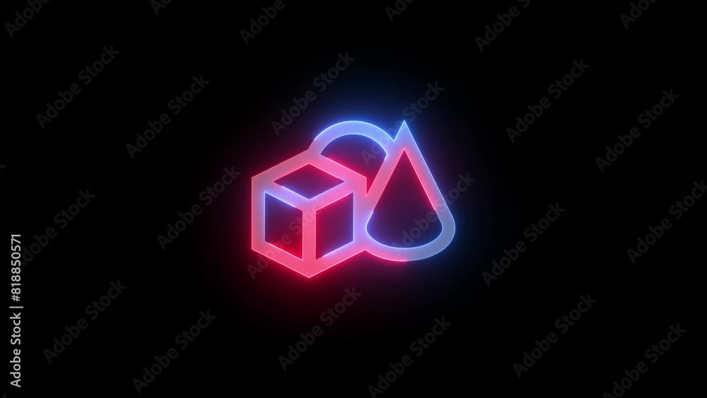 Neon 3d shapes icon blue red color glowing animated black background Neon 3d shapes icon blue red color glowing animated black background