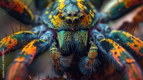 Bright colorful tropical spider close-up © Vladyslav  Andrukhiv