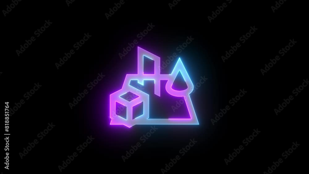 Neon 3d shapes symbol icon cyan purple color glowing animated black background Neon 3d shapes symbol icon cyan purple color glowing animated black background