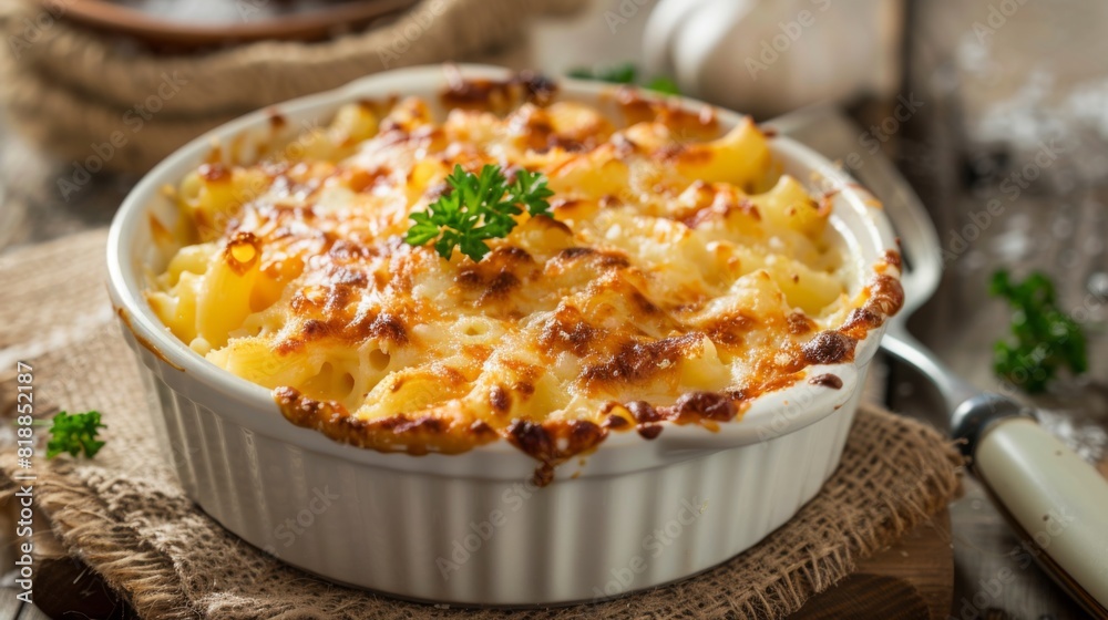 Delicious macaroni and cheese baked to perfection with a golden crust on top Delicious macaroni and cheese baked to perfection with a golden crust on top