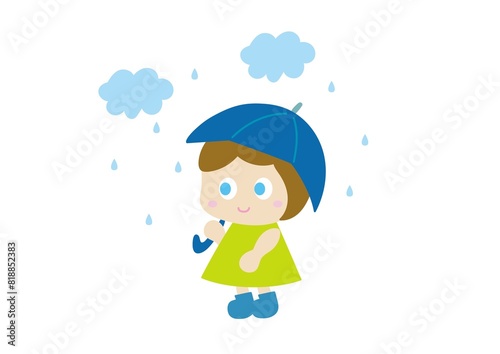 雨の日に傘をさす青い目の女の子