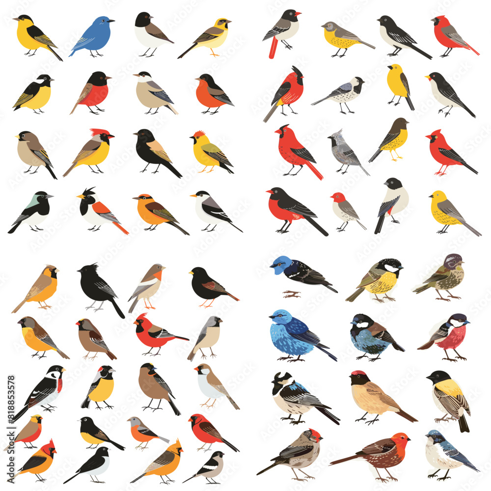 Set of four image of Birds Flat Vector Icons Collection Set of four image of Birds Flat Vector Icons Collection