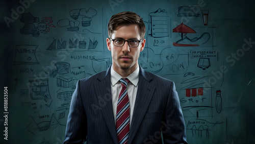 Professional Businessman Presenting Ideas on chalkboard