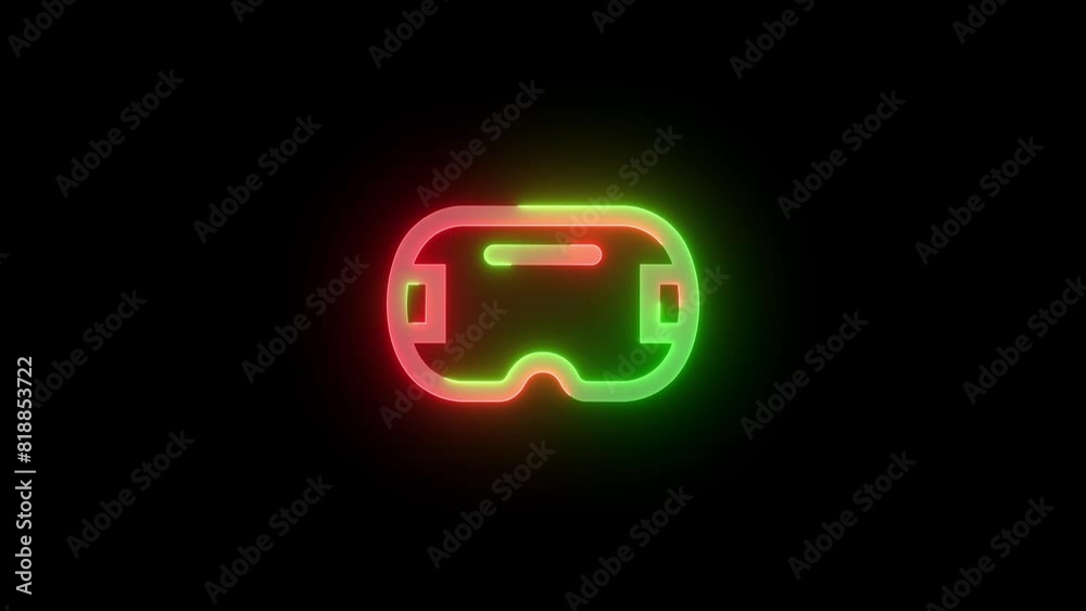 Neon virtual reality headset icon green red color glowing animated black background Neon virtual reality headset icon green red color glowing animated black background