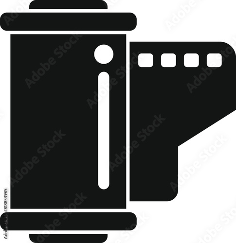 Vector illustration of a film roll and canister in simple black and white design