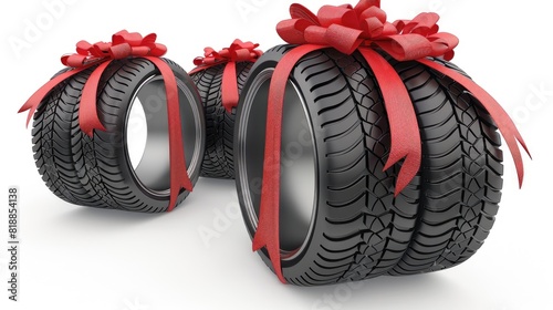 Twin Tires Gaily Wrapped in Festive Red Bows photo