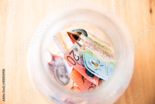 Australian cash money in a jar