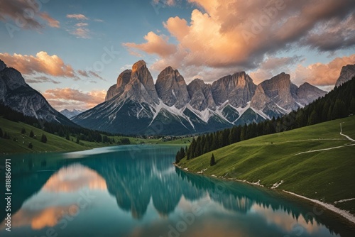 Majestic Mountain and lake Landscape During Golden Hour