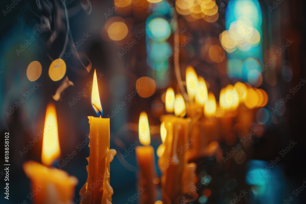 Candlemas. Light of the world. Christian Holiday. Burning candles in a church, close-up, toned