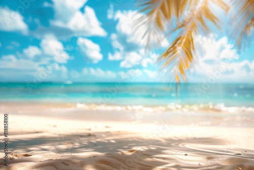 Tropical beach summer landscape golden sand ocean sky white clouds colorful seascape for vacation
