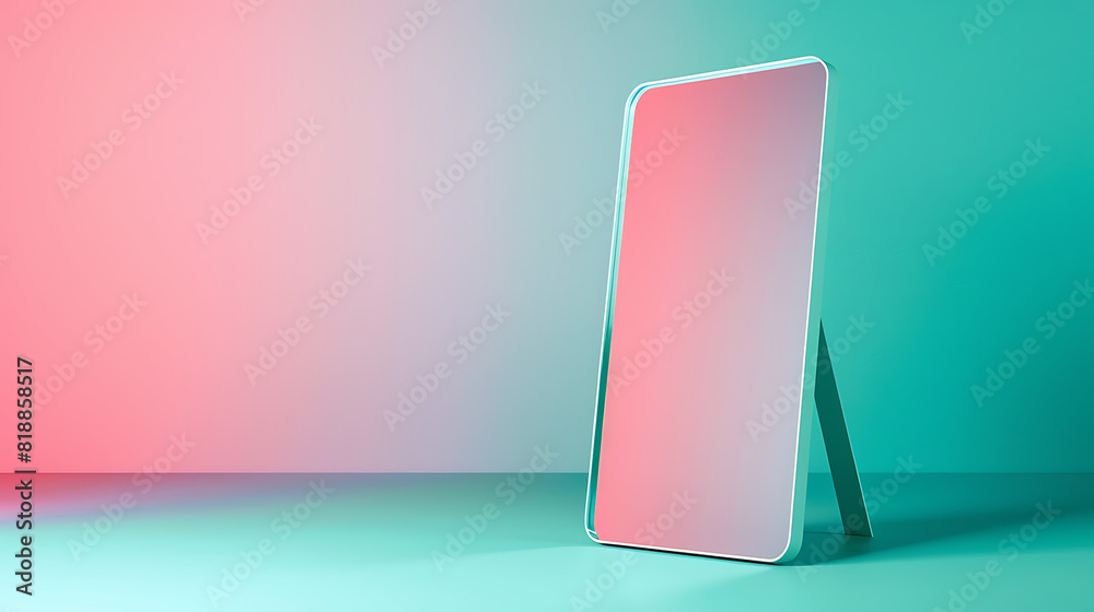3D smart mirror isolated on a gradient background shifting from teal to pink 3D smart mirror isolated on a gradient background shifting from teal to pink