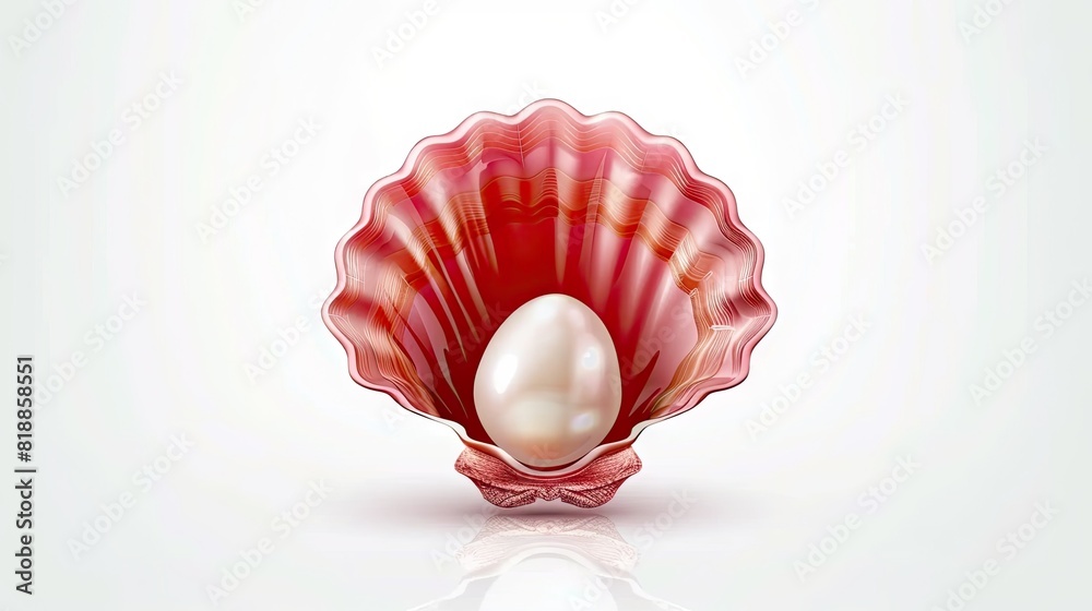 Fototapeta premium Enchanting Red Shell: Unveiling the White Pearl
