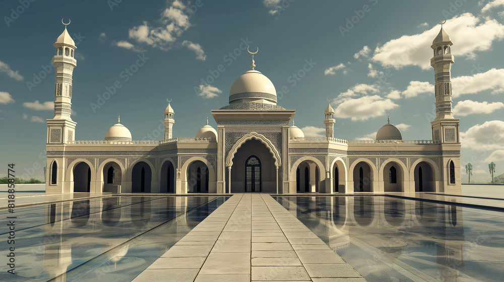 Fototapeta premium 3D rendered mosque islamic banner.
