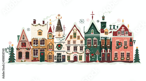 Town buildings exteriors decorated with festive Chris © Ali