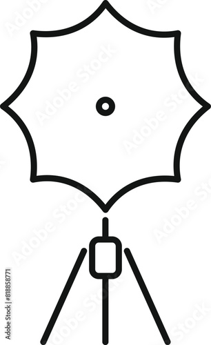 Line art icon showcasing a studio light stand with an umbrella reflector for photography and videography