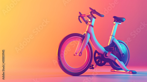 A futuristic 3D fitness bike on a gradient backdrop from pink to orange photo
