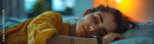 Woman Tracking Sleep Patterns with Wearable Device for Improved Health and Wellness