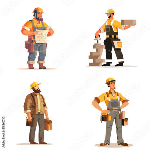 Construction worker illustrations featuring builders, engineers, and architects with tools, safety gear, and blueprints, perfect for industry, labor, and engineering-related designs