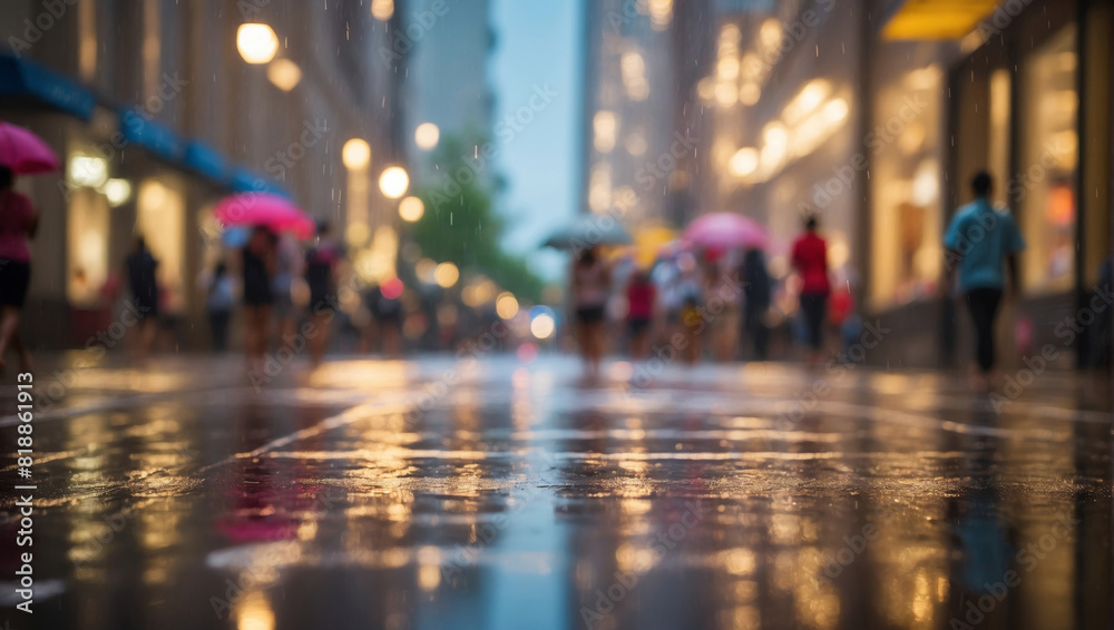 Night city in heavy rain, reflections in puddles Night city in heavy rain, reflections in puddles