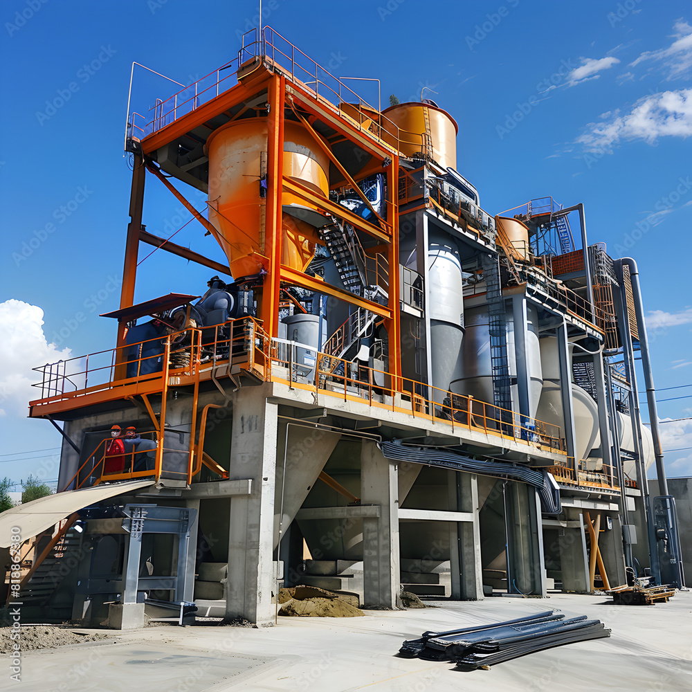 a large of construction building with a lot of pipes and machinery a large of construction building with a lot of pipes and machinery