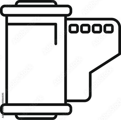 Simplistic line art icon depicting a roll of film, in black and white for versatile use