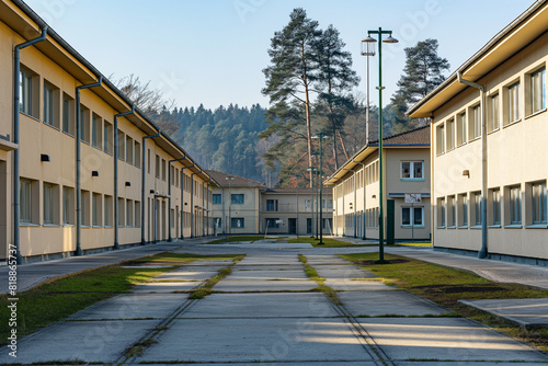 modern military barracks without people ultra realistic photo