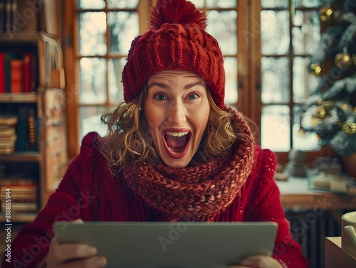 Thrilled Novelist Celebrating Completion of Latest Book with Digital Device