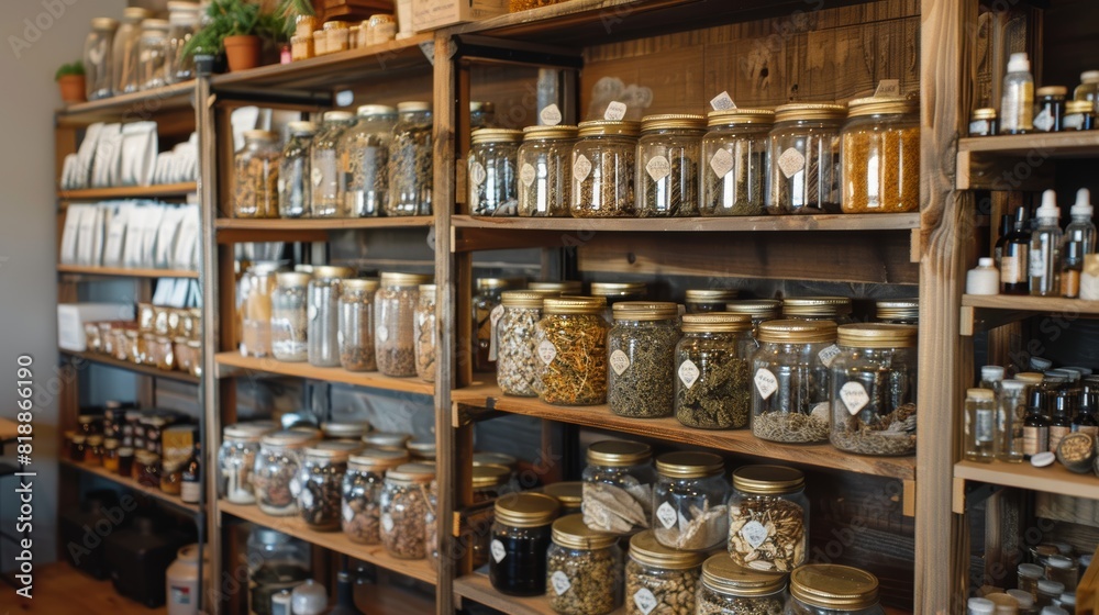 custom made wallpaper toronto digitalIndoor Herbal Apothecary in Holistic Wellness Center - Shelves of Natural Remedies and Dried Herbs in Glass Jars