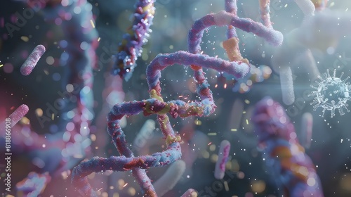 DNA structure under microscope isolated background
