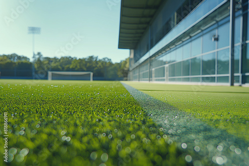 modern soccer pitch without people ultra-realistic photograph