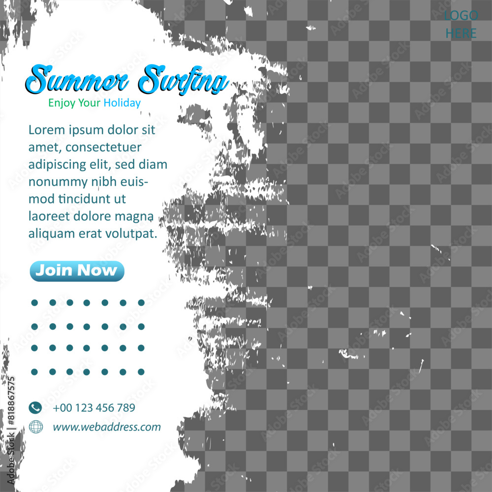 Fototapeta premium Social media template with a summer surfing theme